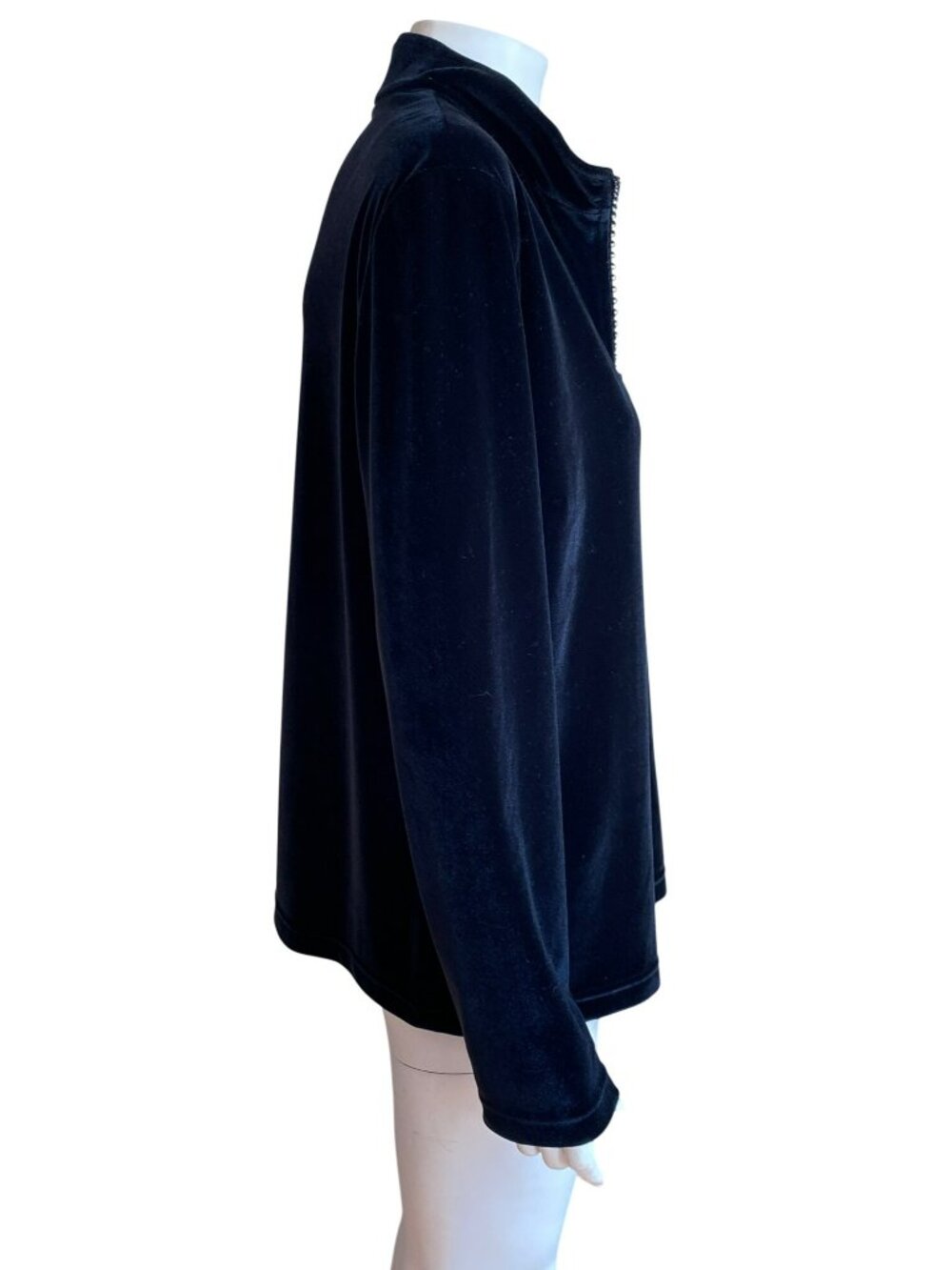 St John Sport Black Velour Quarter Zip Shirt Top Long Sleeve Rhinestone Large - Picture 3 of 7